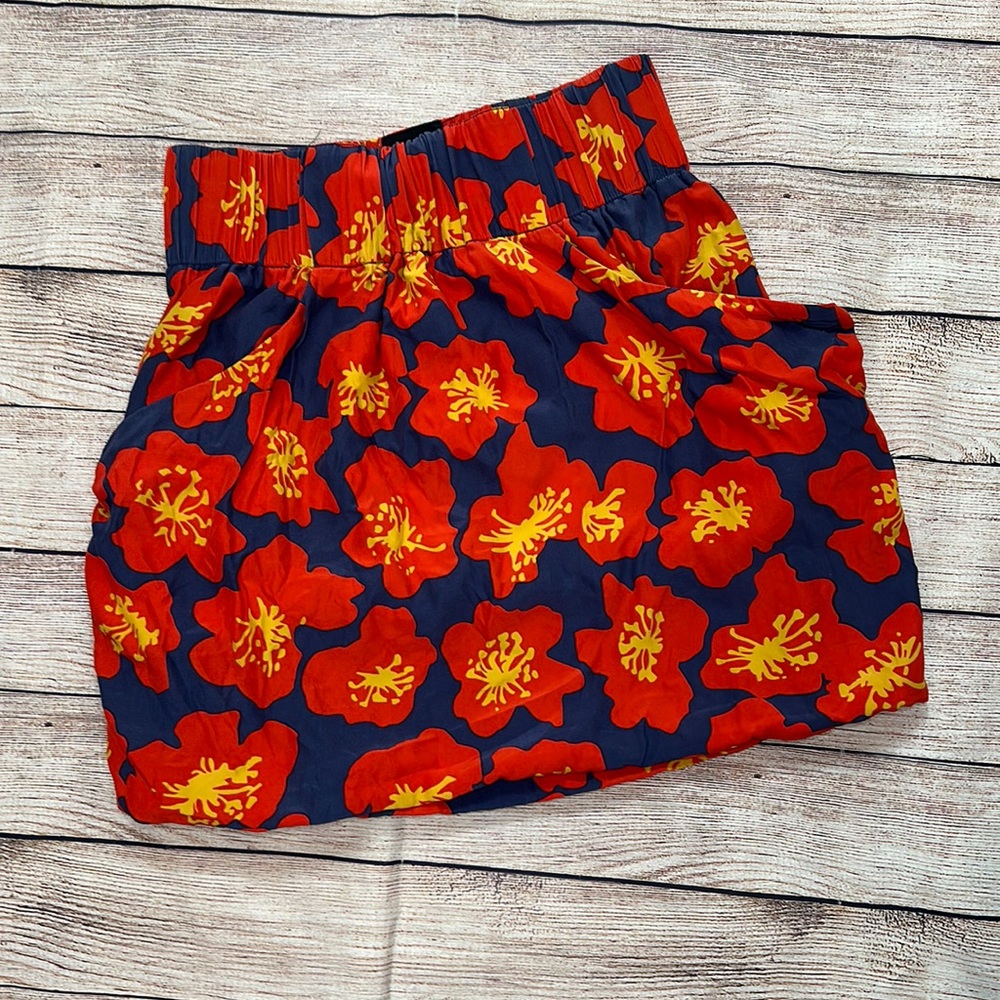 Dolce Vita Red Poppy Flower Mini Skirt Stretchy Waist With Pockets XSmall
